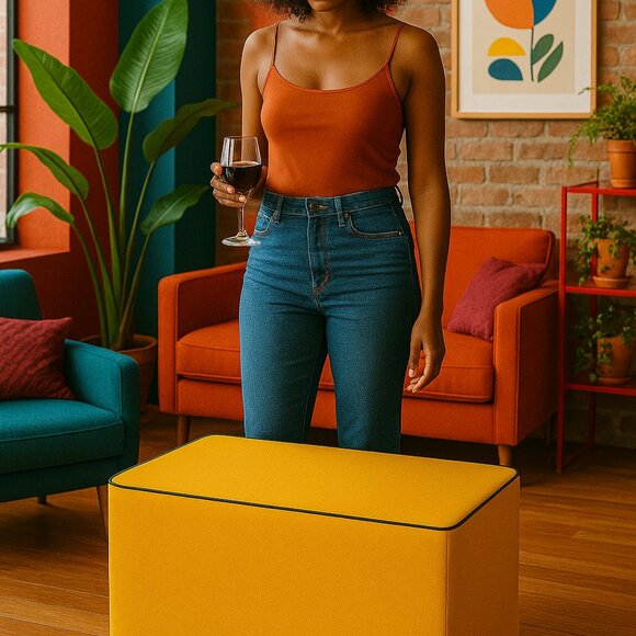 Mustard-Gold Stash Cover with Black Piping - Picture 3 of 6